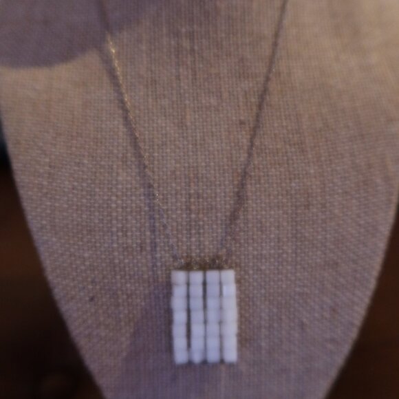 White square bead and sterling silver Sherzada necklace pendant 14.5"-17.5" - Picture 2 of 16